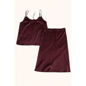 Paper Label Womens Kiana Slip Satin Midi Skirt Vivian Cami Set Sz L Brown Preppy